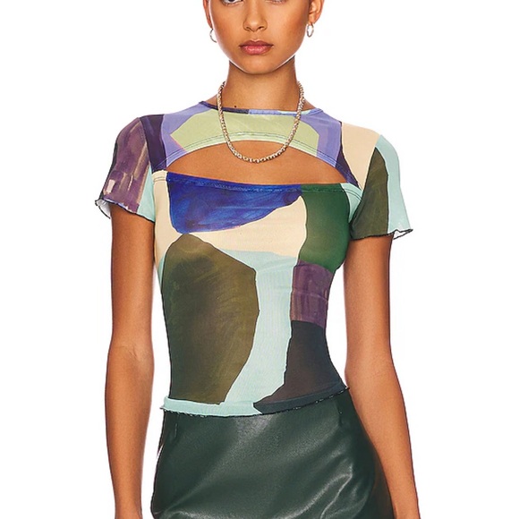 Miaou Tops - x Paloma Elsesser Lace Back Tee in Abstraction